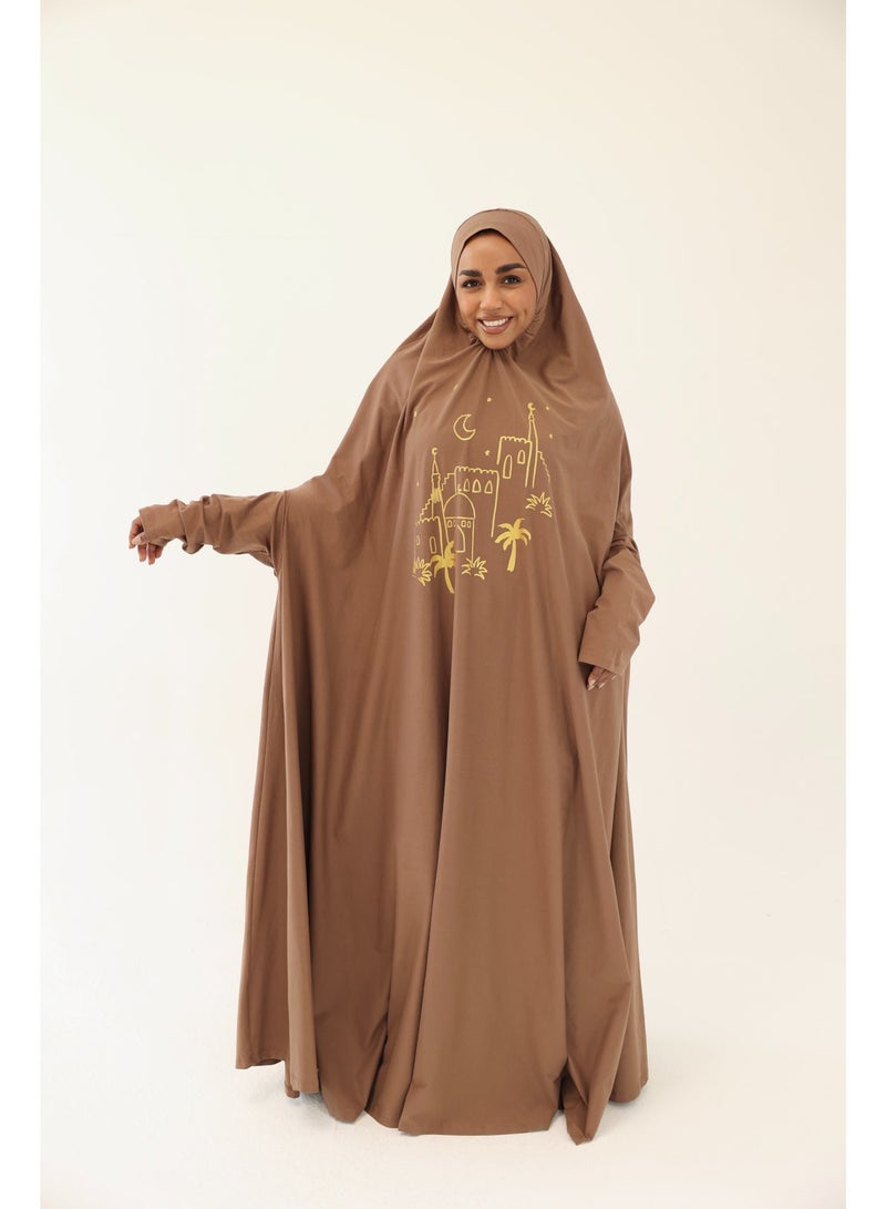 La Festiva Minaret Full-Length Cotton Lycra Prayer Isdal Coffee - Image 5