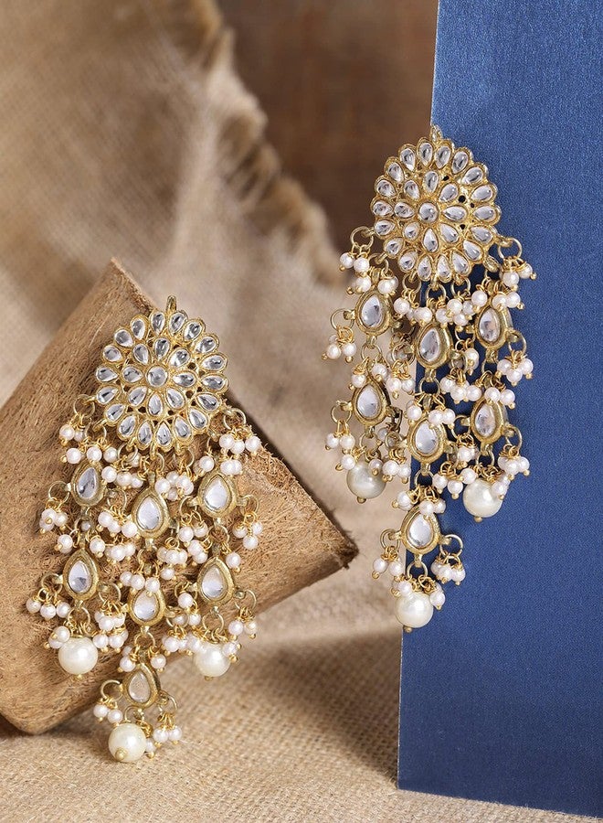 Karatcart Gold Plated Kundan Tassel Earrings for Women (Gold) - Image 2