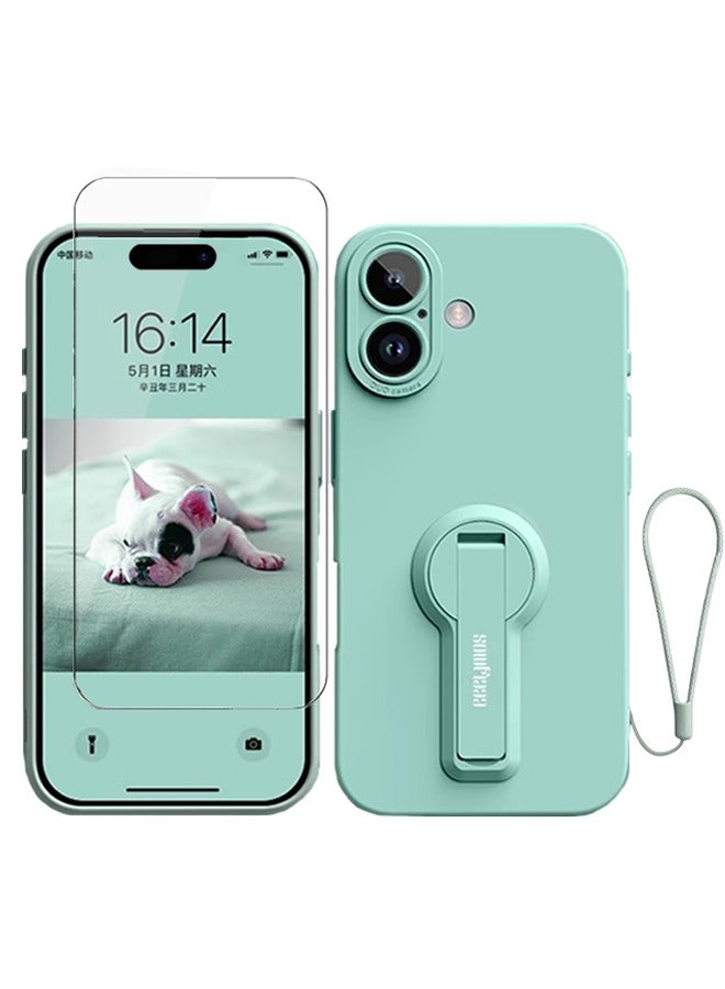 إكس ليفيل غطاء حماية لهاتف iPhone 16 مع واقي شاشة، حامل قابل للطي متعدد الزوايا، جراب هاتف من السيليكون السائل مع حبل - Image 1