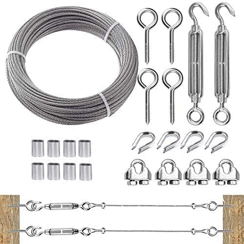 TooTaci 1/8 Stainless Steel Cable, 50ft 1/8 Steel Wire Rope Heavy Duty with M6 Turnbuckle for Cables Wire, 7×7 Strands Aircraft Cable for Deck Railing, Fences, Anti Sag Gate Kit - Image 1