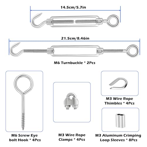 TooTaci 1/8 Stainless Steel Cable, 50ft 1/8 Steel Wire Rope Heavy Duty with M6 Turnbuckle for Cables Wire, 7×7 Strands Aircraft Cable for Deck Railing, Fences, Anti Sag Gate Kit - Image 5