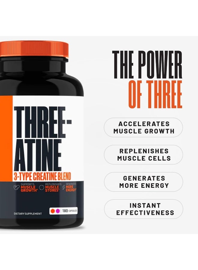 Crazy Muscle Creatine Capsules - 5g of Premium 3X ThreeAtine Pre Workout Bulk Mass Gainer - High Absorption Easy-to-Take Creatine Monohydrate Capsules Optimum Performance for Men Women - 180 Capsules - Image 2