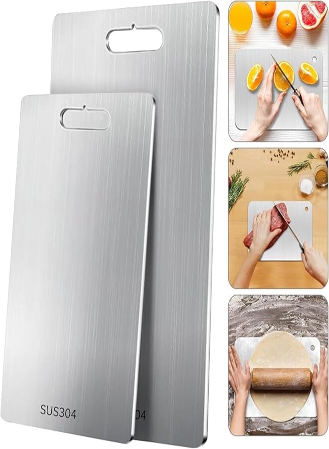 Yakiter Kitchen Cutting Board, Yakiter 304 Stainless Steel Cutting Board, Double-Sided Cutting Board for Kitchen & Meat Cheese Vegetable Fruit, Cutting Board with Handles, Mold Free, Hygienic (39 x 28CM)