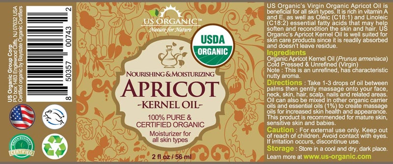 US Organic Apricot Kernel Oil, USDA Certified Organic,100% Pure  Natural, Cold Pressed Virgin, Unrefined in Amber Glass Bottle w/Glass Eyedropper for Easy Application (2 oz (Small)) - Image 2
