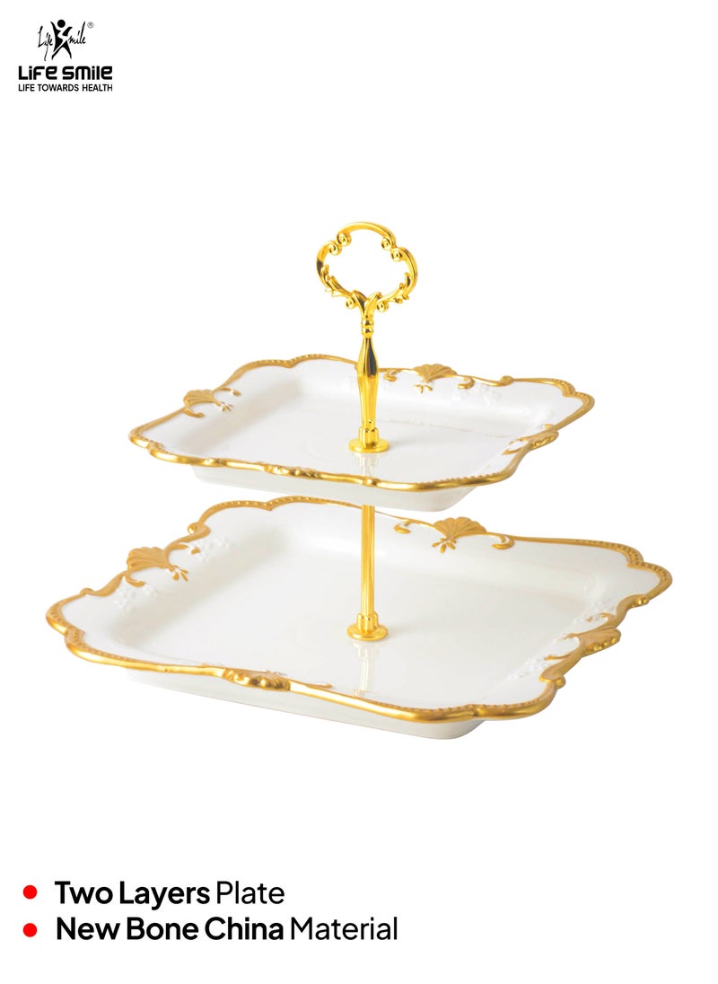 Life Smile Life Smile 2-tier Cake Stand ,Kitchen Countertop Storage Vegetable Basket Stand - Large Fruit Bowl,Decorative Serving Dish Fruits Snacks Display for Table Decoration  - Image 2