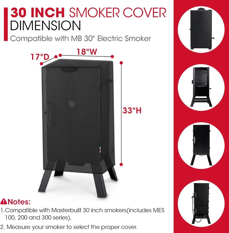 Unicook 30 Inch Electric Smoker Cover for Masterbuilt, Heavy Duty Waterproof Vertical Smoker BBQ Grill Cover, All Weather Resistant, 18" W x 17" D x 33" H - Image 2