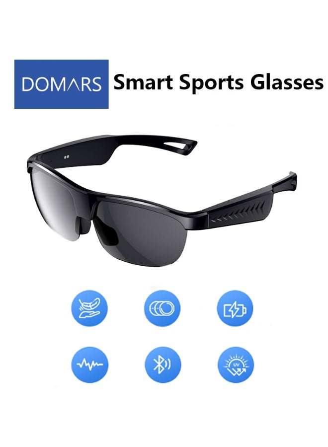 Domars Smart Bluetooth Glasses,Open-Ear Sound Mic & Speakers,AI translation,Sport Action Glasses Motorcycle Riding Portable Wearable Eye Glasses for Cycling, Driving, Hunting, Hiking, Fishing Unisex (Black Lenses) - Image 1
