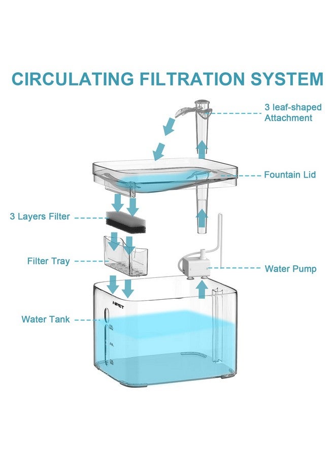 NPET Cat Water Fountain, 3L Automatic Pet Drinking Fountain Dog Water Dispenser with Quadruple-Action Filter (WF020 Transparent) - Image 5