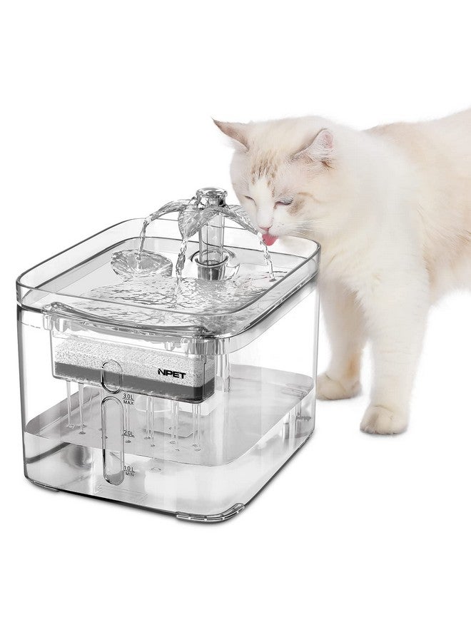 NPET Cat Water Fountain, 3L Automatic Pet Drinking Fountain Dog Water Dispenser with Quadruple-Action Filter (WF020 Transparent) - Image 1
