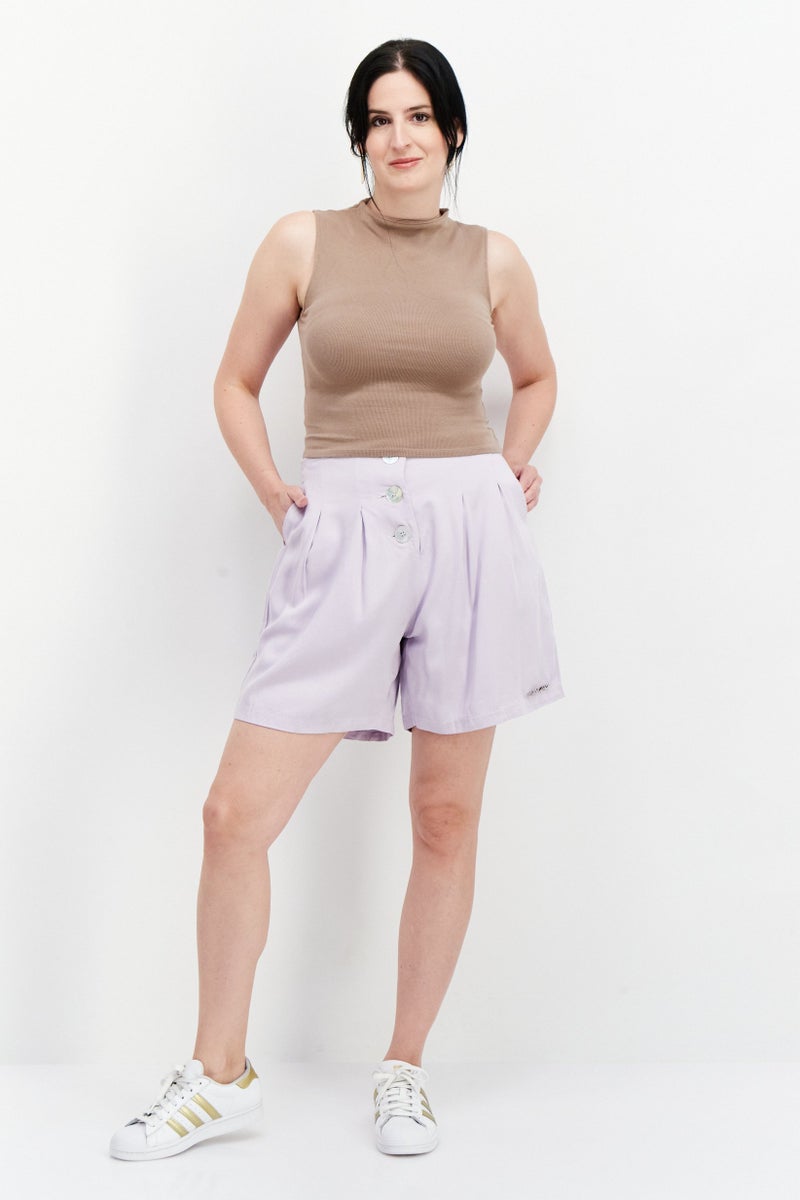 NOMAD Women Pleated Basic Shorts, Purple - Image 4