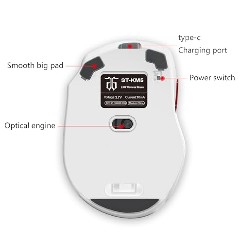 Snpurdiri مجموعة لوحة مفاتيح وفأرة ألعاب لاسلكية Snpurdiri 2.4G، تشمل فأرة لاسلكية صغيرة بحجم 60% بتصميم مريح (أبيض) - Image 5