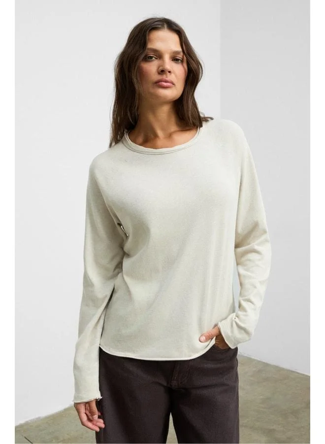 Grimelange ROGUEBEL Women's Soft Fabric 100% Cotton Regular Fit Long Sleeve White T-Shirt.
