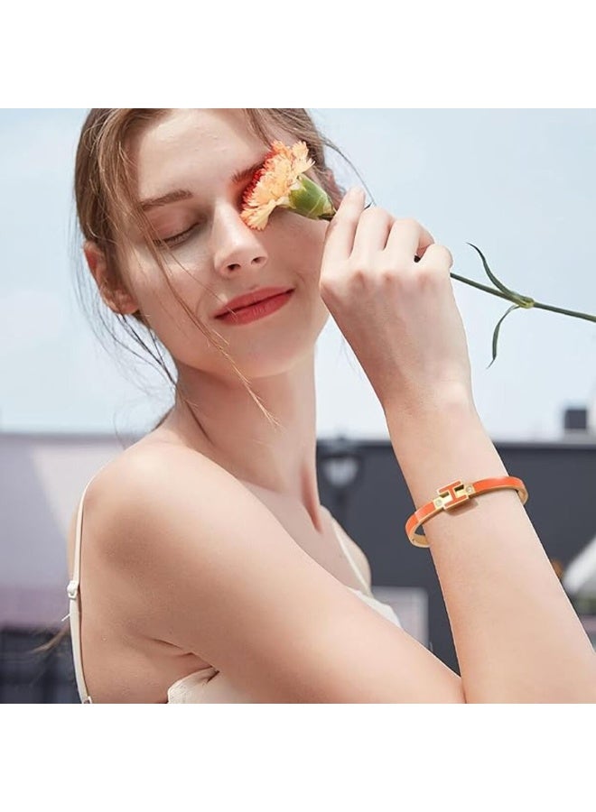 H Bracelet for Women - 18K Gold Color Plated Titanium Steel Cuff | Cubic Zirconia Bangle Jewelry Gift, Simple & Durable Everyday Wear - Image 4