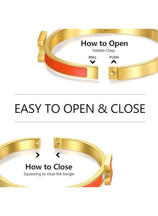 H Bracelet for Women - 18K Gold Color Plated Titanium Steel Cuff | Cubic Zirconia Bangle Jewelry Gift, Simple & Durable Everyday Wear - Image 3