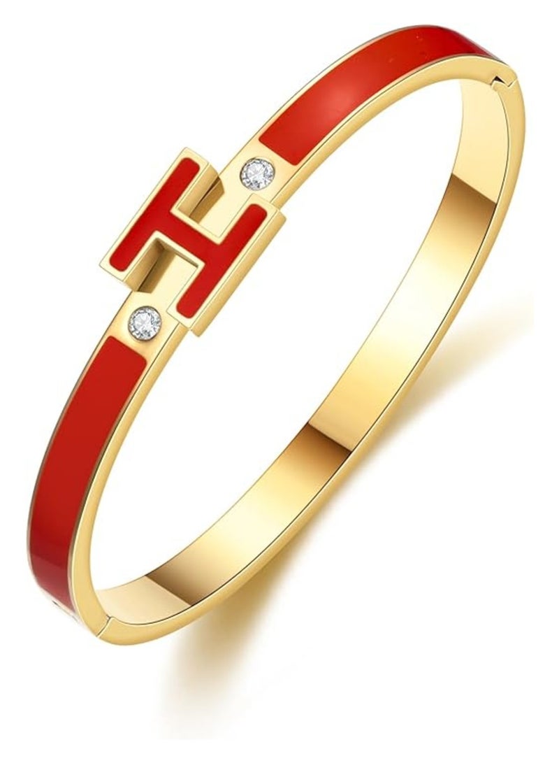 H Bracelet for Women - 18K Gold Color Plated Titanium Steel Cuff | Cubic Zirconia Bangle Jewelry Gift, Simple & Durable Everyday Wear - Image 1
