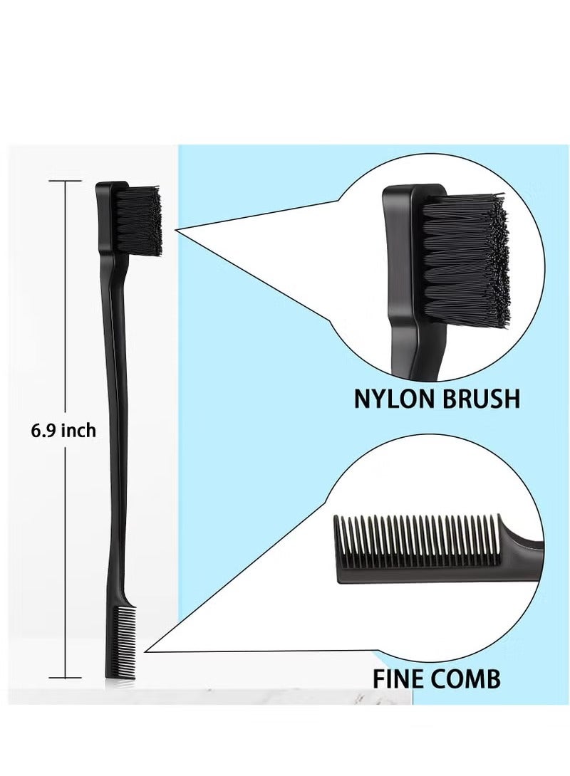 3 Pcs Hair Brush Set Bristle Hair Brush Teasing Comb Edge Hair Brush Grooming Combs Sturdy Rat Tail Comb for Women Babies Kids' Hair (Black) - Image 3