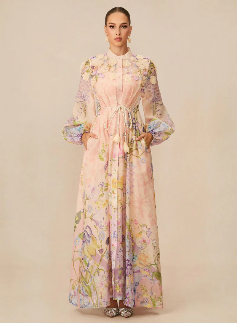 Sunfere Kate Floral Print Tie Waist Maxi Dress