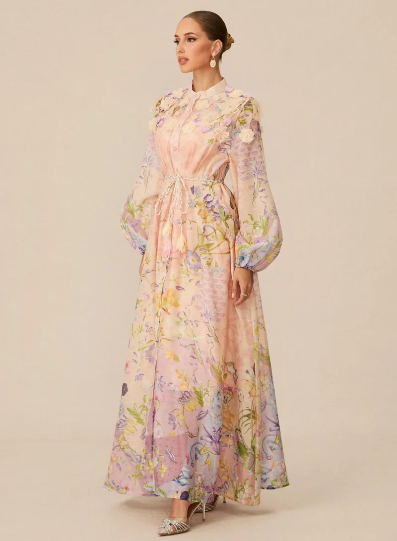 Sunfere Kate Floral Print Tie Waist Maxi Dress