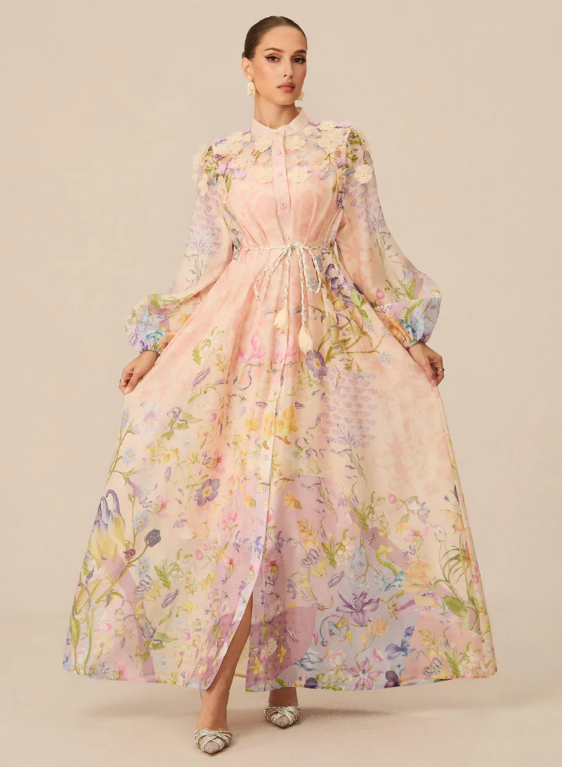 Sunfere  Kate Floral Print Tie Waist Maxi Dress for Women | Best Price UAE