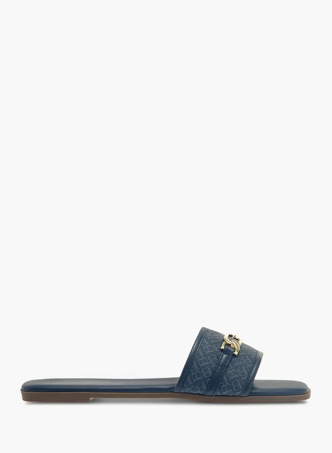 Flora Bella By Shoexpress Womens Monogram Print Slip-On Sandals With Metal Accent
