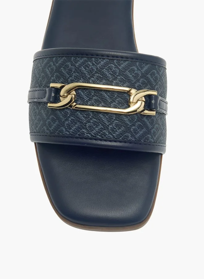 Flora Bella By Shoexpress Womens Monogram Print Slip-On Sandals With Metal Accent