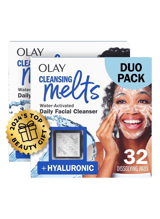 Olay Cleansing Melts + Hyaluronic Face Cleanser, 64 Ct. Total (2 X 32 Ct.), Water-Activated Face Wash To Clean, Tone, And Refresh, Fragrance-Free - Image 1