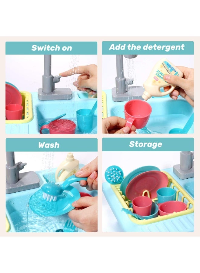CUTE STONE Color Changing Kitchen Sink Toys, Children Electric Dishwasher Playing Toy with Running Water, Upgraded Faucet, Automatic Water Cycle System Play House Pretend Role Play Toys for Boys Girls - Image 4