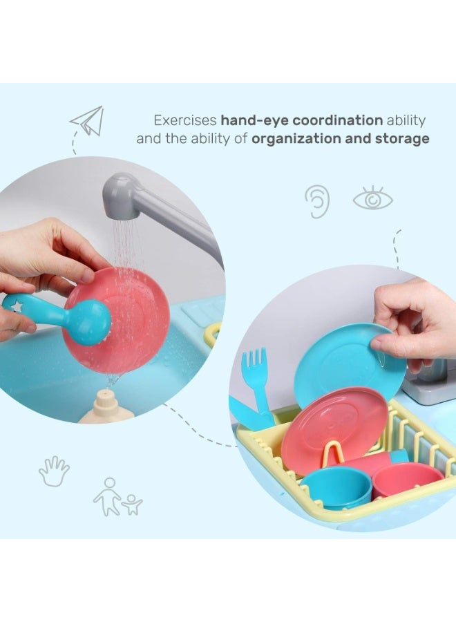 CUTE STONE Color Changing Kitchen Sink Toys, Children Electric Dishwasher Playing Toy with Running Water, Upgraded Faucet, Automatic Water Cycle System Play House Pretend Role Play Toys for Boys Girls - Image 3