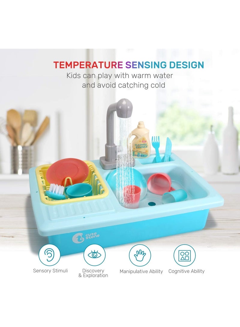 CUTE STONE Color Changing Kitchen Sink Toys, Children Electric Dishwasher Playing Toy with Running Water, Upgraded Faucet, Automatic Water Cycle System Play House Pretend Role Play Toys for Boys Girls - Image 5