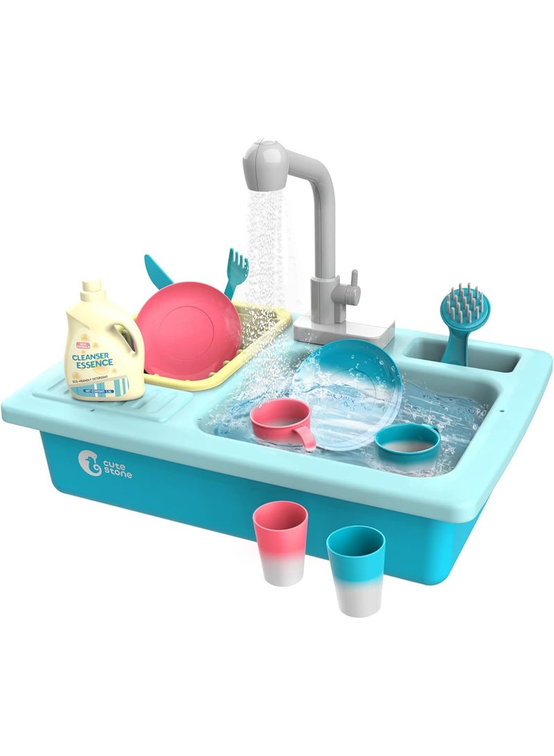 CUTE STONE Color Changing Kitchen Sink Toys, Children Electric Dishwasher Playing Toy with Running Water, Upgraded Faucet, Automatic Water Cycle System Play House Pretend Role Play Toys for Boys Girls - Image 1