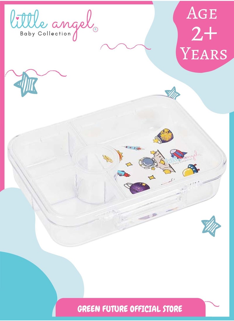 Little Angel Bento Kids Lunch Box with 4 Compartments - Insulated Leakproof BPA Free, Cute Durable Portable for School, Reusable and Eco-Friendly - Space Theme  - Image 1