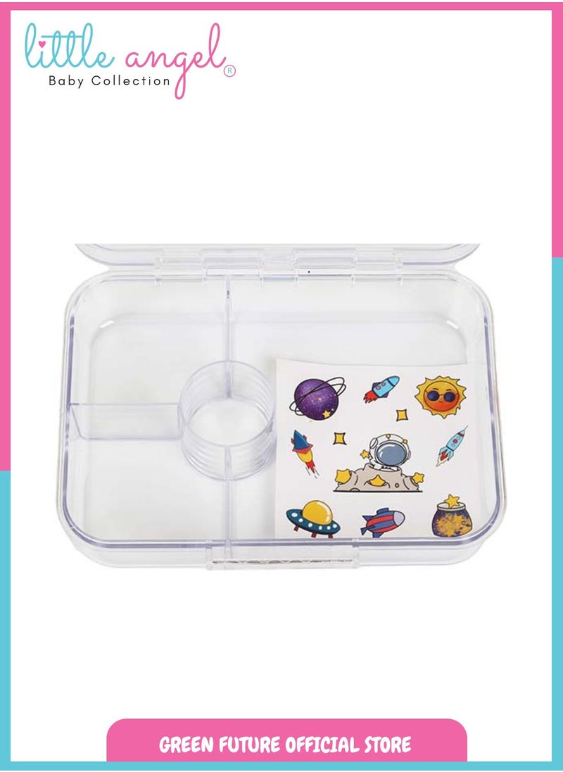Little Angel Bento Kids Lunch Box with 4 Compartments - Insulated Leakproof BPA Free, Cute Durable Portable for School, Reusable and Eco-Friendly - Space Theme  - Image 3