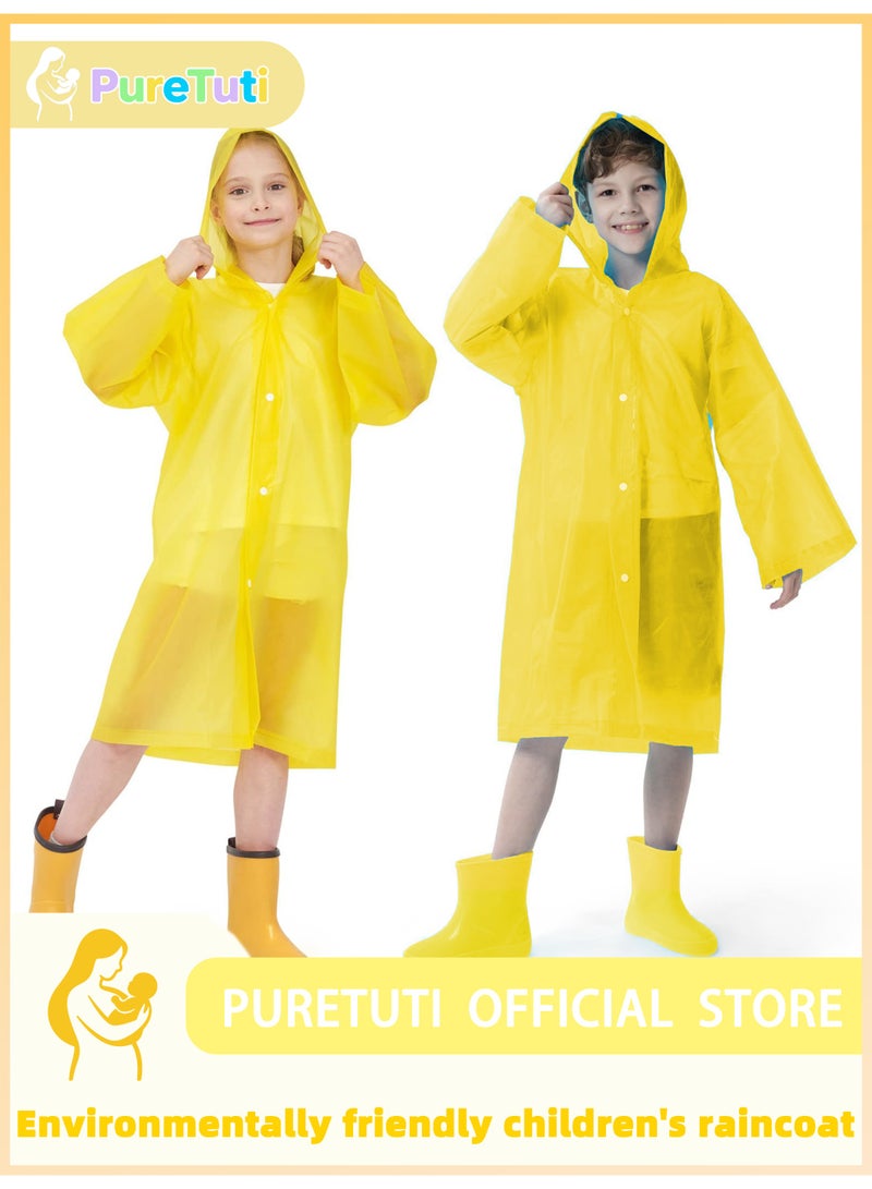 طفل نقي معطف مطر للأطفال مقاوم للماء، بونشو مطر محمول من مادة إي في إيه، للبنات والأولاد الصغار، سترة مطر قابلة لإعادة الاستخدام للأطفال للتسلق وركوب الدراجات والمشي لمسافات طويلة والتخييم (أصفر) - Image 1