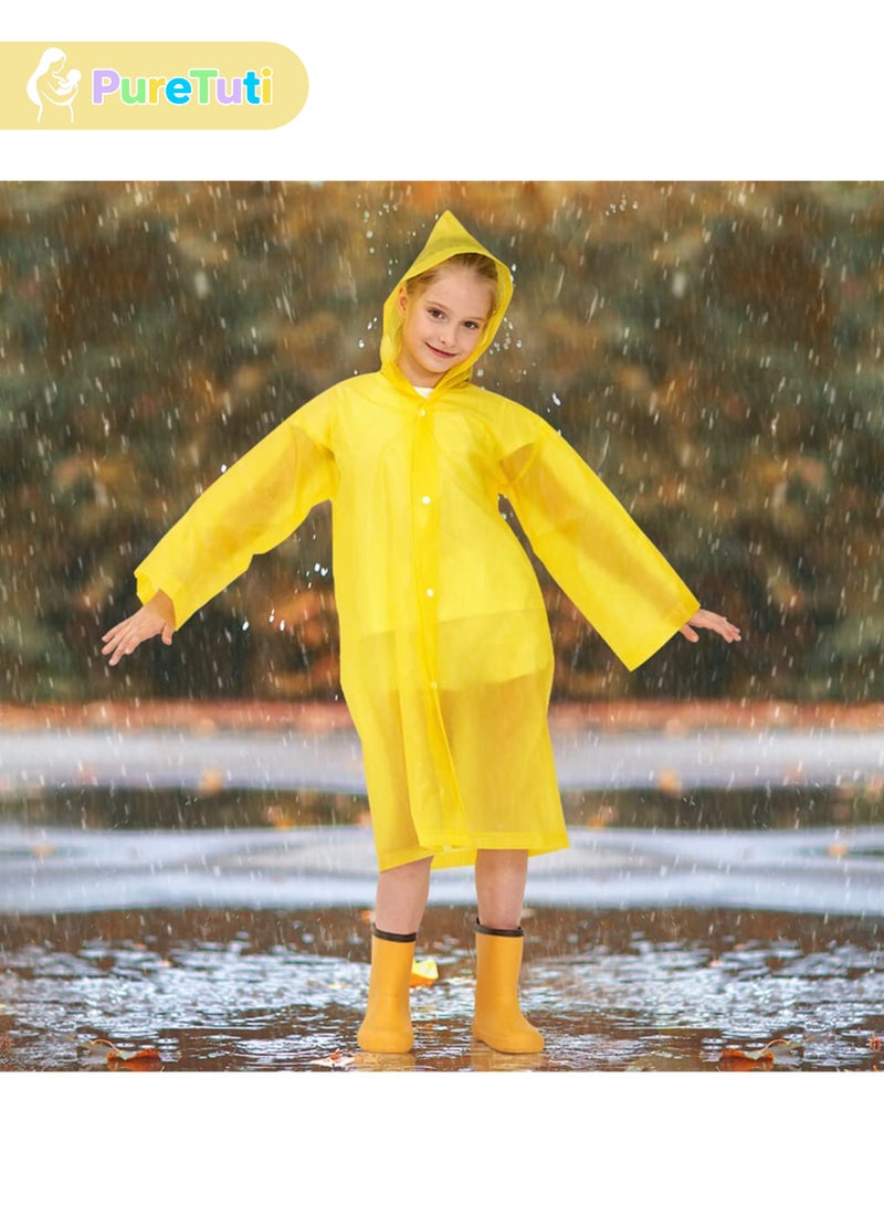 طفل نقي معطف مطر للأطفال مقاوم للماء، بونشو مطر محمول من مادة إي في إيه، للبنات والأولاد الصغار، سترة مطر قابلة لإعادة الاستخدام للأطفال للتسلق وركوب الدراجات والمشي لمسافات طويلة والتخييم (أصفر) - Image 3