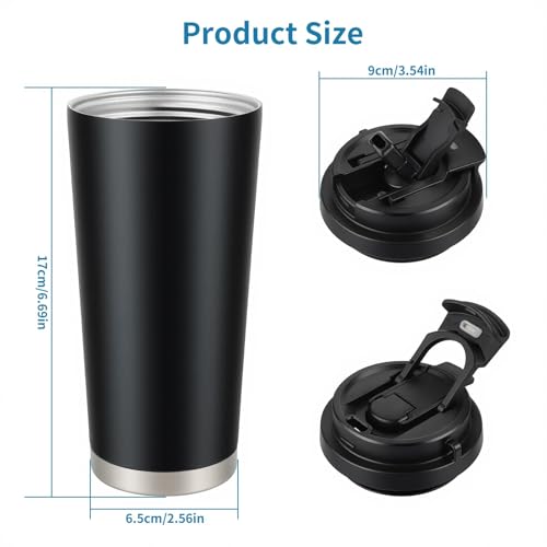 YCTMALL Black Insulated Leakproof 316 Stainless Steel Water Bottle Coffee Travel Mug With Straw And Flip Lid With Carrying Rope,18oz Large Capacity For Office School Party Camping. - Image 2