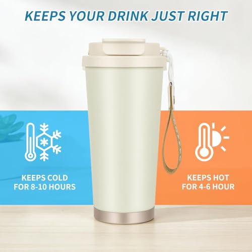 YCTMALL Black Insulated Leakproof 316 Stainless Steel Water Bottle Coffee Travel Mug With Straw And Flip Lid With Carrying Rope,18oz Large Capacity For Office School Party Camping. - Image 5