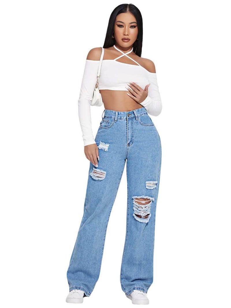 KOTTY Womens Solid Ripped Regular Fit Jeans(Blue,L)_KTTLADIESJEANS2900L - Image 1