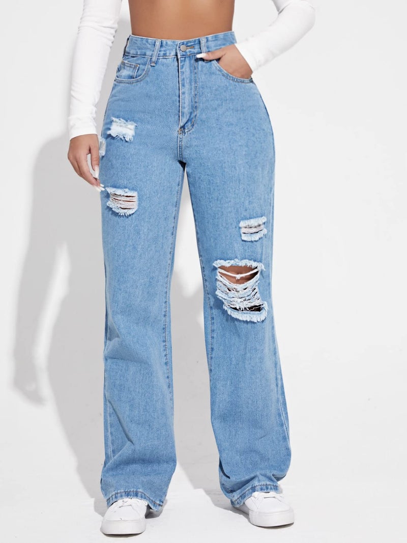 KOTTY Womens Solid Ripped Regular Fit Jeans(Blue,L)_KTTLADIESJEANS2900L - Image 5