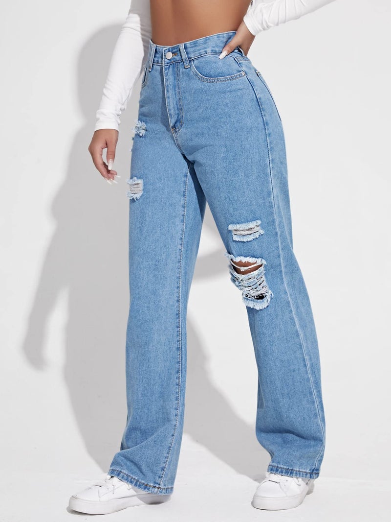 KOTTY Womens Solid Ripped Regular Fit Jeans(Blue,L)_KTTLADIESJEANS2900L - Image 2