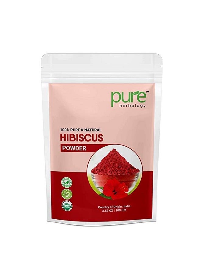 Pure Herbology Pure & Natural Hibiscus Flower Powder For Face Packs And Hair Growth & Care, 100Gm  - Image 1