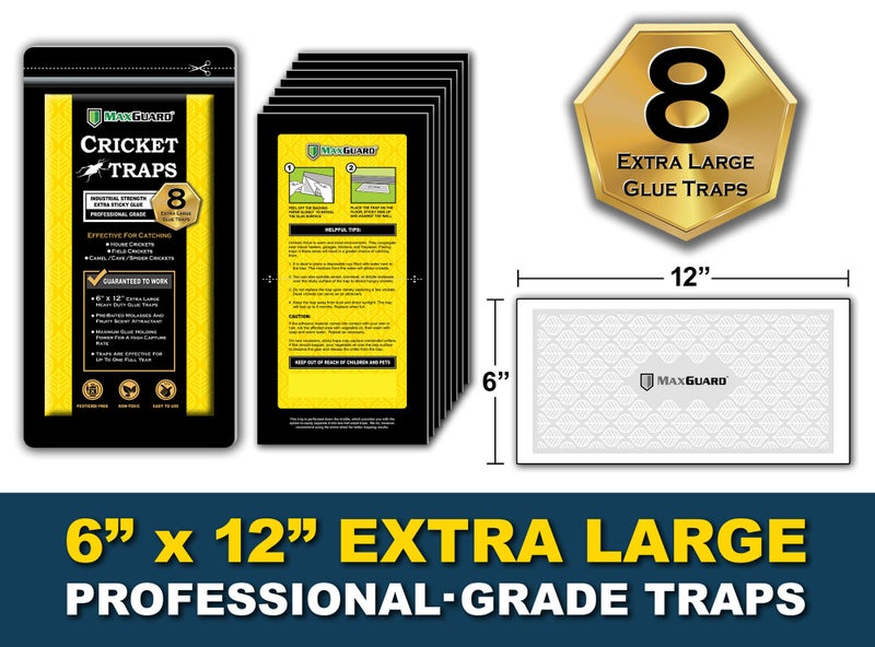 MaxGuard Extra Large Cricket Traps (8 Traps) | Non-Toxic Extra Sticky Glue Board Pre-Baited Cricket Attractant Trap & Kill House Crickets, Insects, Spiders, Bugs - Image 3