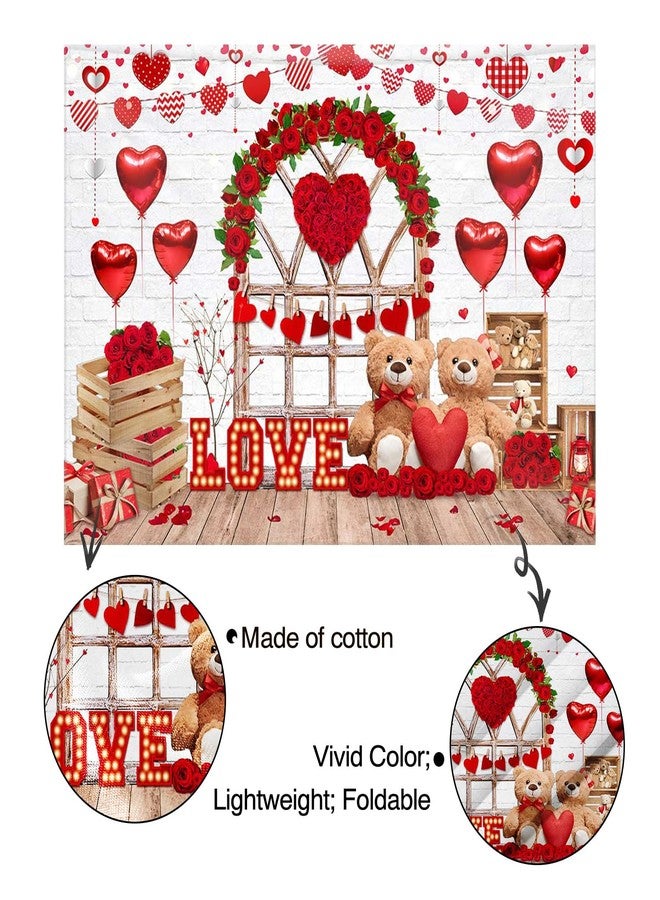 Mocsicka Happy Valentine's Day Backdrop Red Rose Flower Brick Wall Wood Door Valentines Background Romantic Love Valentine's Day Party Decorations Banner Photo Booth Props (7x5ft (82x60 inch)) - Image 5