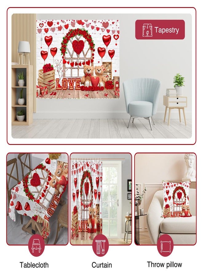 Mocsicka Happy Valentine's Day Backdrop Red Rose Flower Brick Wall Wood Door Valentines Background Romantic Love Valentine's Day Party Decorations Banner Photo Booth Props (7x5ft (82x60 inch)) - Image 4