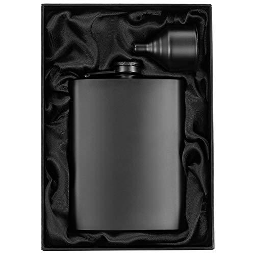 Simpler Life 8oz Matte Black Flask + Black Funnel + Black Canvas Pouch. Plain Smooth Surface. Gift Idea Set, Exclusive Fancy Packaging. Alcohol Drinking Flasks For Liquor. Gift Under 20 Dollars. By Well-Deserved - Image 1