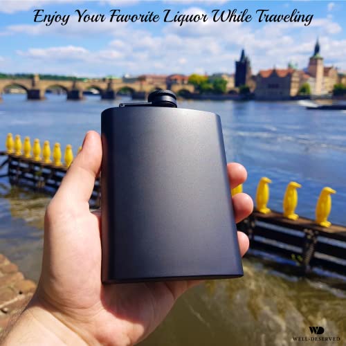 Simpler Life 8oz Matte Black Flask + Black Funnel + Black Canvas Pouch. Plain Smooth Surface. Gift Idea Set, Exclusive Fancy Packaging. Alcohol Drinking Flasks For Liquor. Gift Under 20 Dollars. By Well-Deserved - Image 3