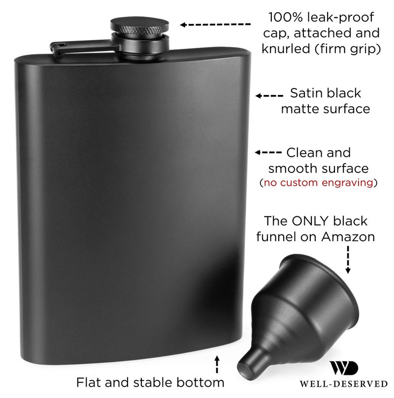 Simpler Life 8oz Matte Black Flask + Black Funnel + Black Canvas Pouch. Plain Smooth Surface. Gift Idea Set, Exclusive Fancy Packaging. Alcohol Drinking Flasks For Liquor. Gift Under 20 Dollars. By Well-Deserved - Image 4