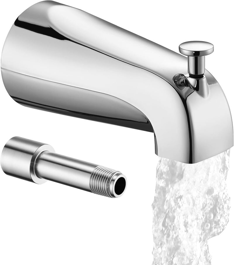 OrgCreator All Metal Bathtub Spout with Diverter, 5.3 Inch Tub Spout, Fits 1/2" Copper Slip-On and 1/2" or 3/4" IPS Threaded Pipes, Easy Lift to Switch, Leak-Free, Easy DIY Installation, Chrome - Image 1