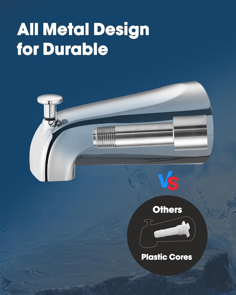 OrgCreator All Metal Bathtub Spout with Diverter, 5.3 Inch Tub Spout, Fits 1/2" Copper Slip-On and 1/2" or 3/4" IPS Threaded Pipes, Easy Lift to Switch, Leak-Free, Easy DIY Installation, Chrome - Image 4