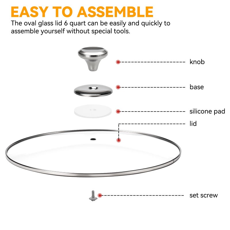 SUKABU Oval Glass Lid 6 Quart Replacement for Hamilton Beach 33665G Slow Cooker, 6qt Slow Cooker Lid Replacement, Clear Cooker Lid Replacement Part - Image 3