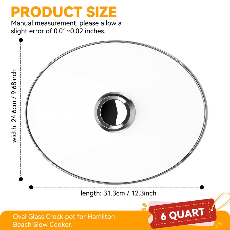 SUKABU Oval Glass Lid 6 Quart Replacement for Hamilton Beach 33665G Slow Cooker, 6qt Slow Cooker Lid Replacement, Clear Cooker Lid Replacement Part - Image 2